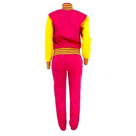 VARSITY JACKET & PANTS: Pink & Yellow w/Letter “B” Embroidery, NIP - Picture 4 of 9